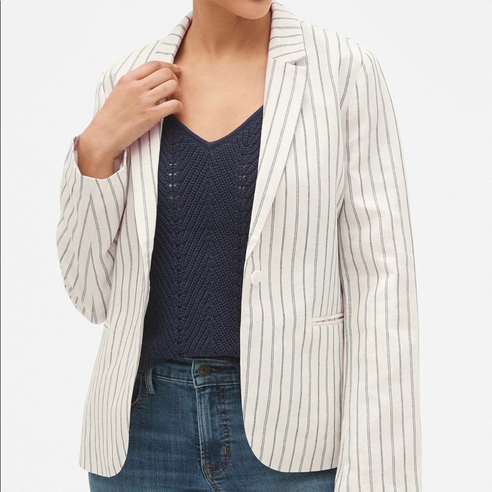 NEW Gap White Blue Stripe Linen Blazer Jacket